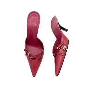 Vintage Gucci Interlocking G Charm Burgundy Pointed Toe Heeled Mules 6